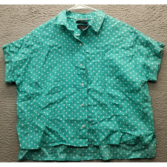Rachel Roy Shirt Womens S Multi Polka Dot Linen High Low Slit Collar Button Down - Picture 1 of 8